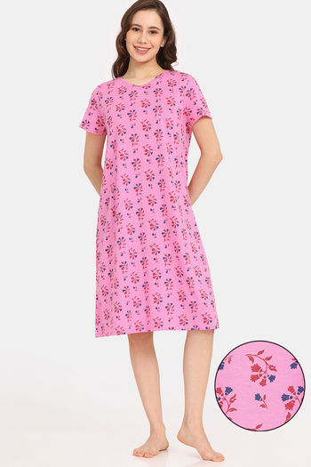 Buy Rosaline Bloom Fest Knit Cotton Knee Length Nightdress - Aurora Pink